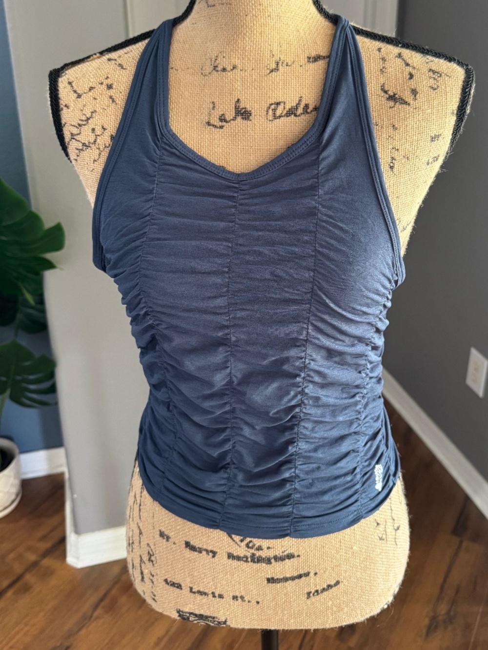 Free People Movement Blue Ruched Open Back Tank Top Size M